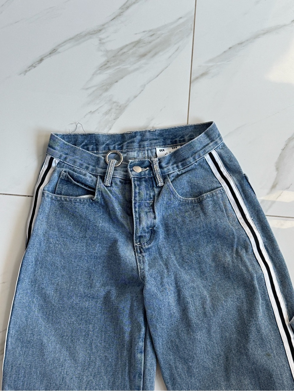 UNIF Light Blue High-Rise Jeans with Black & White Side Stripe